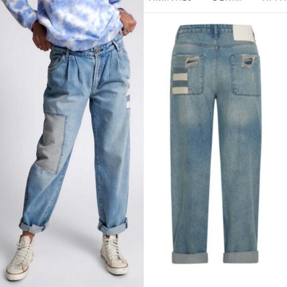 One Teaspoon Womens Smiths Low‎ Waist Wide Leg Denim Jeans Slouchy Multi Pocket